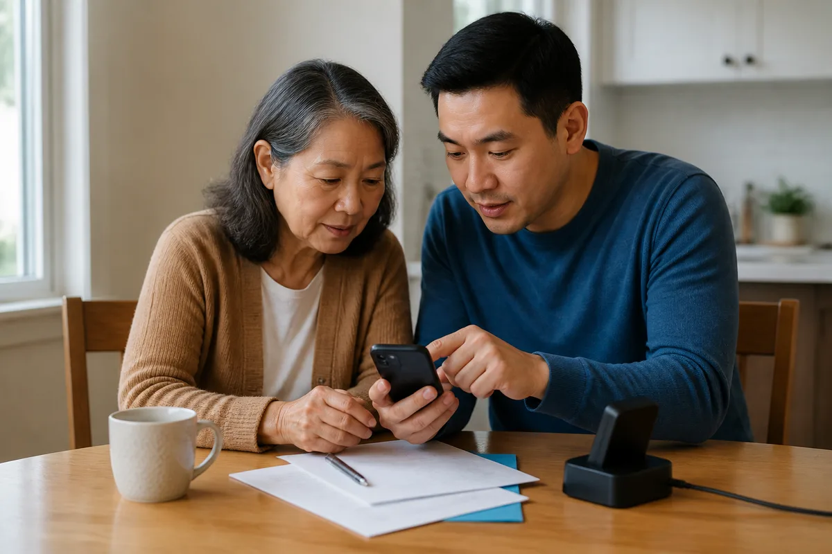Simple phone and trusted family contact list on a home table